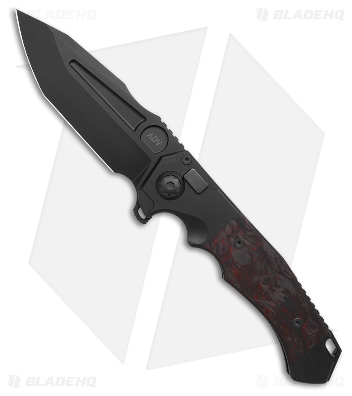Andre de Villiers Ronin Button Lock Knife Black Ti + Black/Red CF (4.05" Black)