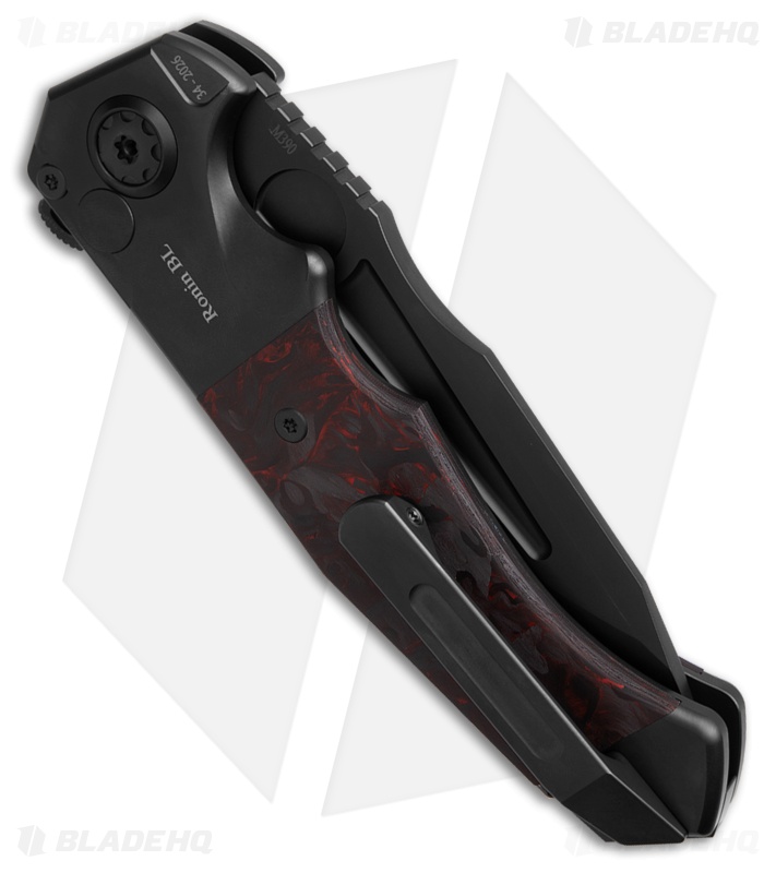 Andre de Villiers Ronin Button Lock Knife Black Ti + Black/Red CF (4.05" Black)