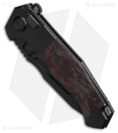 Andre de Villiers Ronin Button Lock Knife Black Ti + Black/Red CF (4.05" Black)