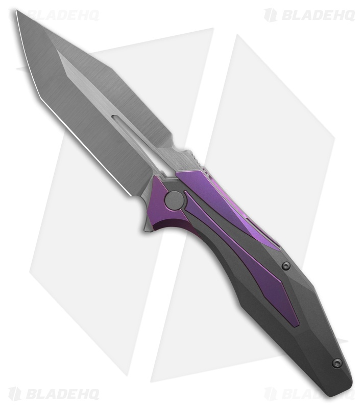 Arcane Design x Isham Bladeworks PLEXUS Knife Purple/Gray Ti (3.5" Satin)