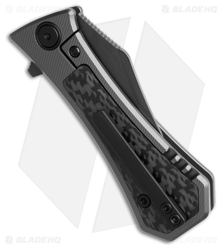 Auxiliary Manufacturing Pocket Bowie Frame Lock Knife Ti/CF (3" Black)