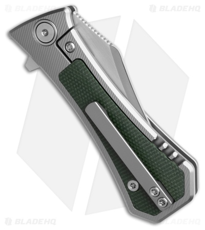 Auxiliary Manufacturing Pocket Bowie Frame Lock Knife Ti/ Green Micarta (3" SW)