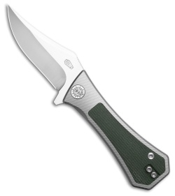 Auxiliary Manufacturing Pocket Bowie Frame Lock Knife Ti/ Green Micarta (3" SW)