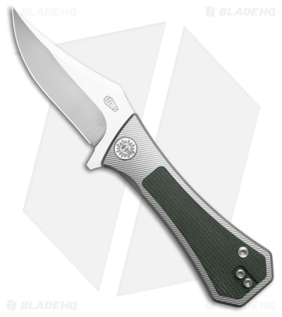 Auxiliary Manufacturing Pocket Bowie Frame Lock Knife Ti/ Green Micarta (3" SW)