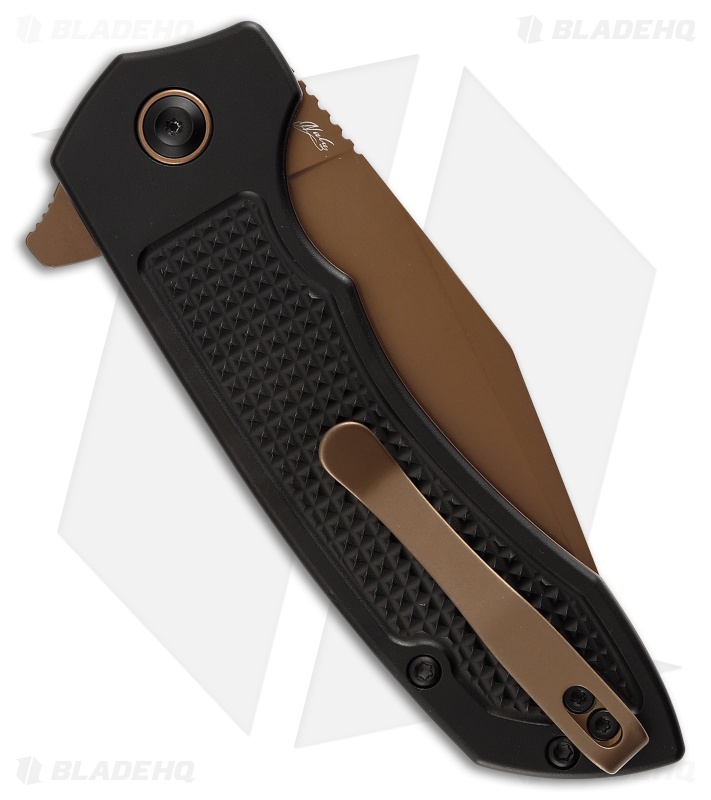 Tenable Knives Entity Button Lock Knife Black Checkered Al (3.5" Rose Gold)