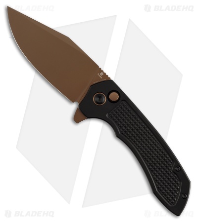 Tenable Knives Entity Button Lock Knife Black Checkered Al (3.5" Rose Gold)