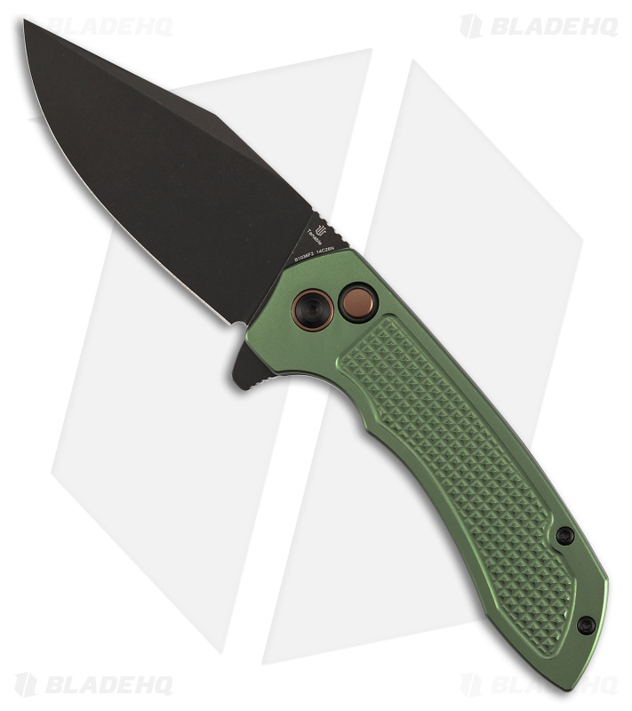 Tenable Knives Entity Button Lock Knife Dark Green Checkered Al (3.5" Black SW)