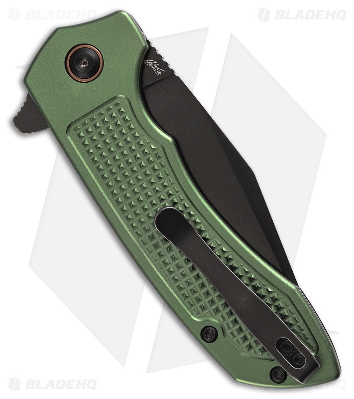 Tenable Knives Entity Button Lock Knife Dark Green Checkered Al (3.5" Black SW)