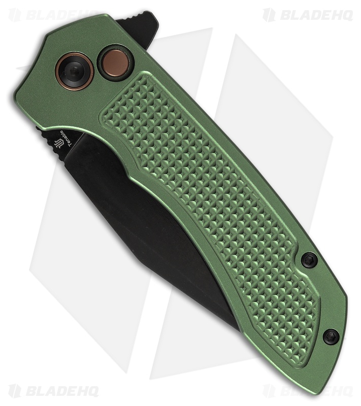 Tenable Knives Entity Button Lock Knife Dark Green Checkered Al (3.5" Black SW)