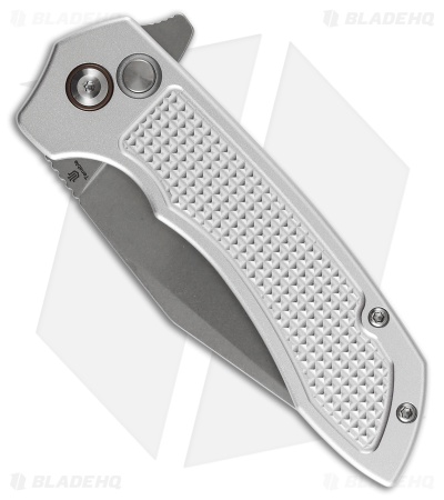 Tenable Knives Entity Button Lock Knife Silver Checkered Aluminum (3.5" SW)