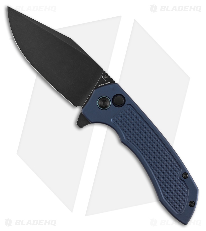 Tenable Knives Entity Button Lock Knife Blue Checkered Al (3.5" Black SW)