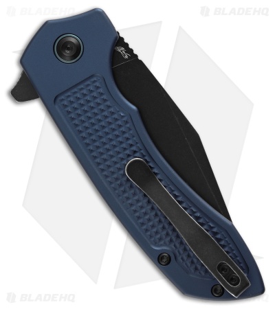 Tenable Knives Entity Button Lock Knife Blue Checkered Al (3.5" Black SW)