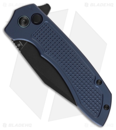 Tenable Knives Entity Button Lock Knife Blue Checkered Al (3.5" Black SW)