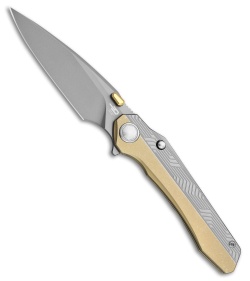 Bestech Wet Nellie Button Lock Flipper Bronze/White Titanium (3.625" Gray)