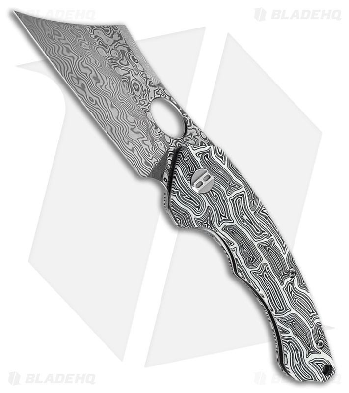 Bestech Skirmish Liner Lock Knife Black + White G-10 (3.2" Damascus) BL07A