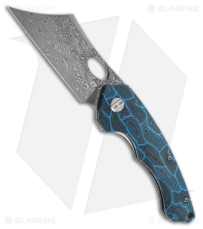 Bestech Skirmish Liner Lock Knife Black + Blue G-10 (3.2" Damascus) BL07B