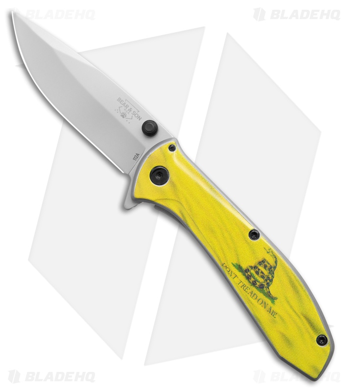 Bear & Son 4" Liner Lock Flipper Knife Gadsden Flag Stainless Steel (2.8" Satin)