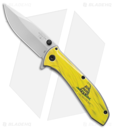 Bear & Son 4" Liner Lock Flipper Knife Gadsden Flag Stainless Steel (2.8" Satin)