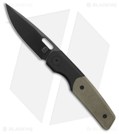 BergBlades Mini Sweeney Frame Lock Knife Green Micarta/Black Ti (2.9" Black)