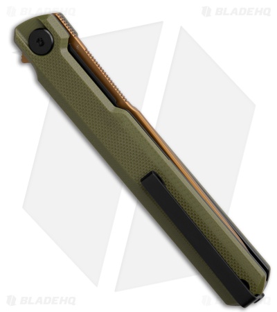 Bestech Knives Duoz Liner Lock Knife OD Green G-10 (3.3" Gold PVD)