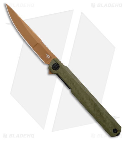Bestech Knives Duoz Liner Lock Knife OD Green G-10 (3.3" Gold PVD)
