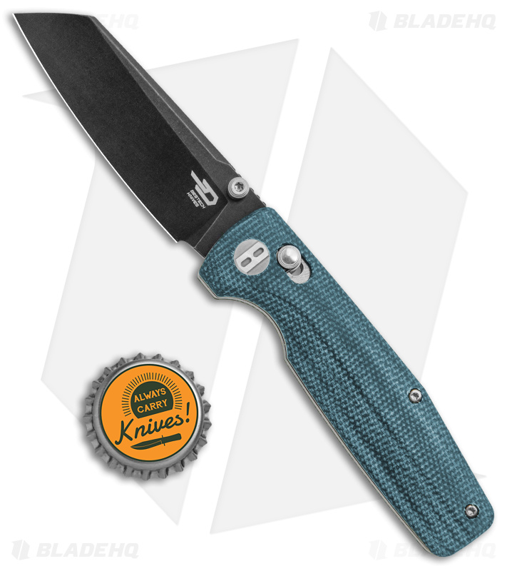 Bestech Knives Slasher Bar Lock Knife Blue Micarta (3" Black D2) BG43C-2