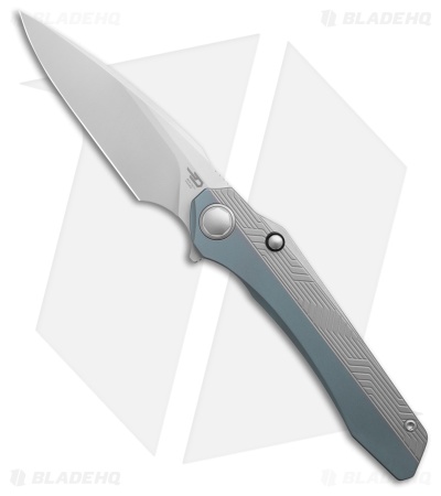 Bestech Wet Nellie Button Lock Flipper Blue/Gray Titanium (3.625" Fine SW)