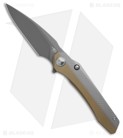 Bestech Wet Nellie Button Lock Flipper Bronze/White Titanium (3.625" Gray)