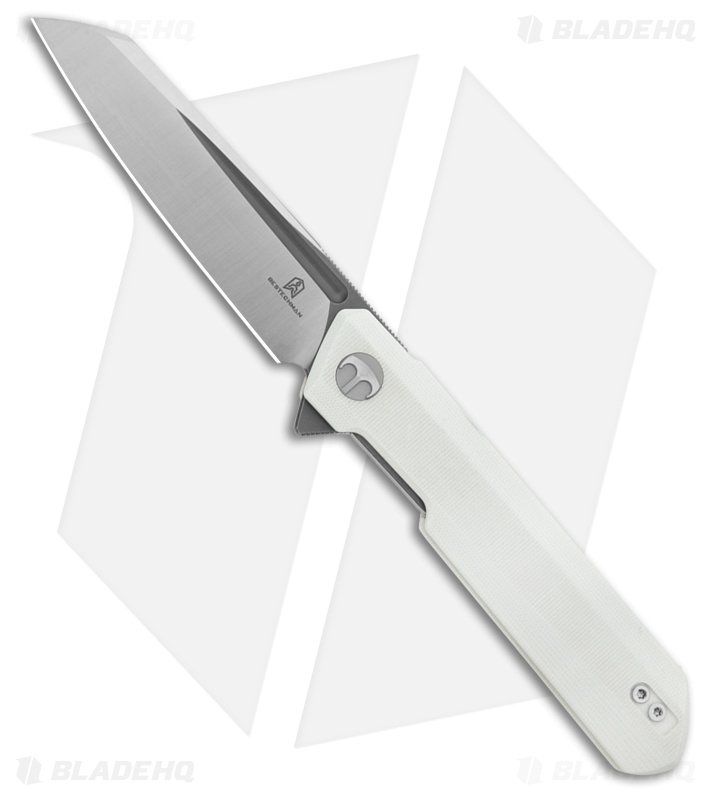 Bestechman Dundee Sheepsfoot Liner Lock Knife White G-10 (3.5" Gray PVD/Satin)