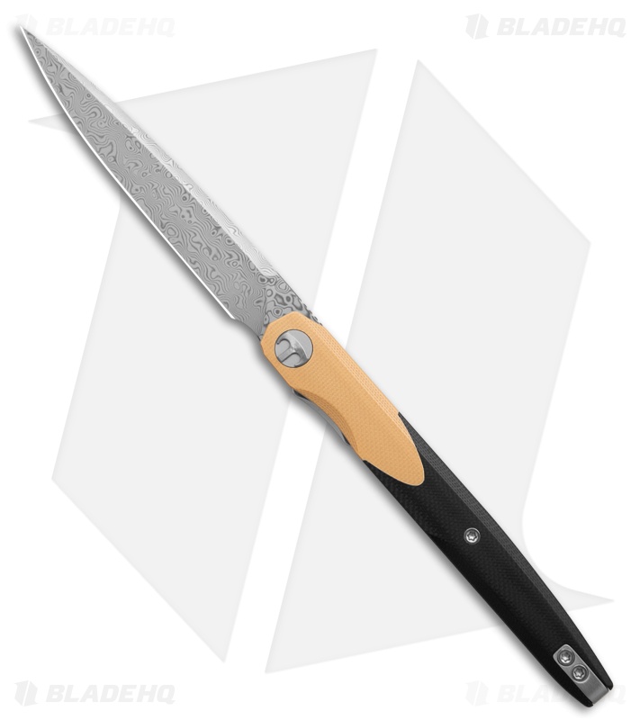 Bestechman Lanaz | Black & Khaki G-10 | Acid Etch Damascus