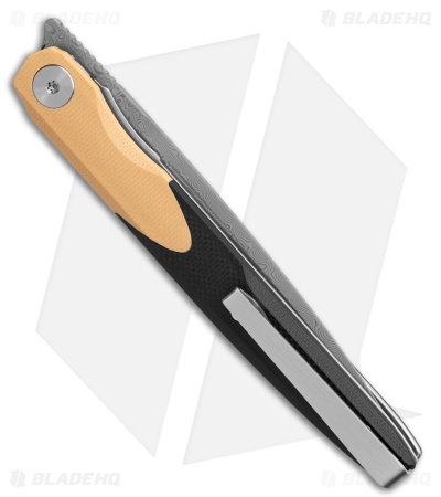 Bestechman Lanza Liner Lock Knife Black & Khaki G-10 (3.4" Acid Etched Damascus)