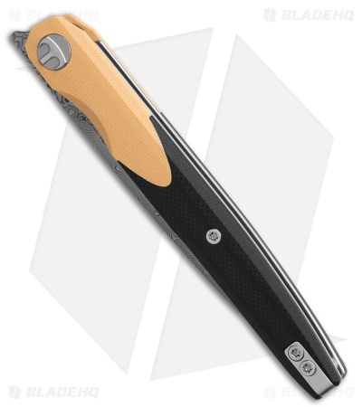 Bestechman Lanza Liner Lock Knife Black & Khaki G-10 (3.4" Acid Etched Damascus)