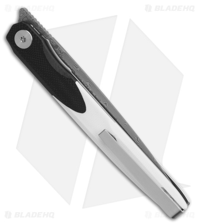 Bestechman Lanza Liner Lock Knife Black & White G-10 (3.4" Acid Etched Damascus)