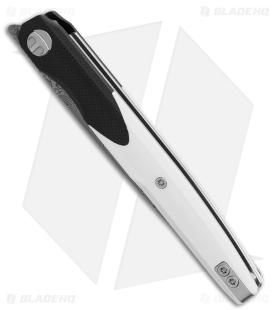 Bestechman Lanza Liner Lock Knife Black & White G-10 (3.4" Acid Etched Damascus)