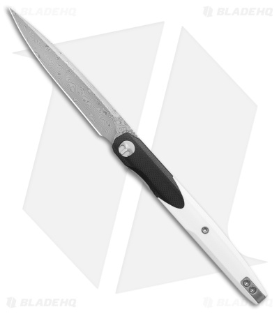 Bestechman Lanza Liner Lock Knife Black & White G-10 (3.4" Acid Etched Damascus)
