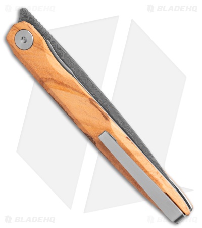 Bestechman Lanza Liner Lock Knife Olive Wood (3.4" Acid Etched Damascus)
