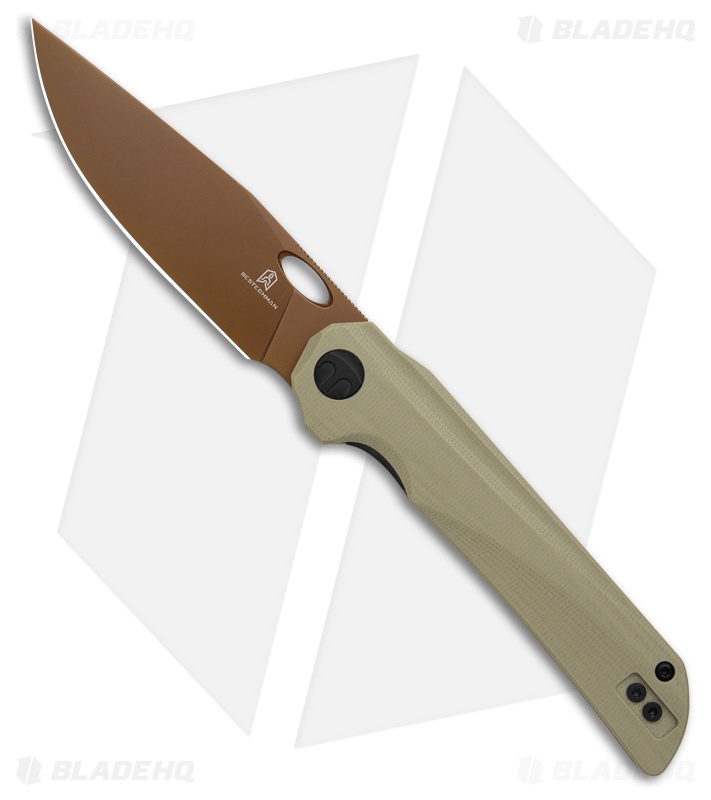 Bestechman Smuga Liner Lock Knife Light Beige G-10 (3.6" Gold PVD)