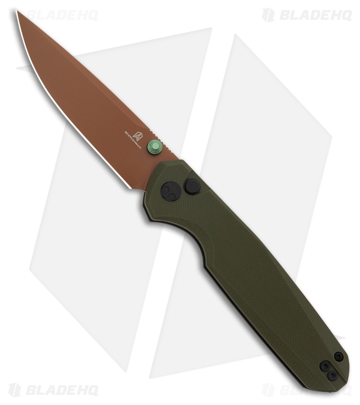 Bestechman Velix Button Lock Knife OD Green G-10 (3.3" Gold) BMK07G