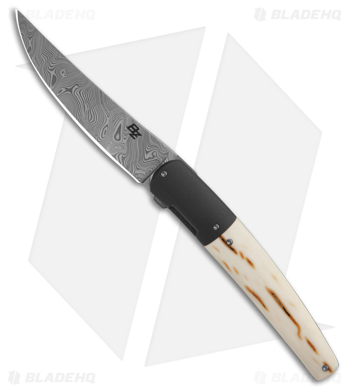 Brad Zinker Custom Swayfront Persian Flipper Knife Ivory (3.5" Damasteel)