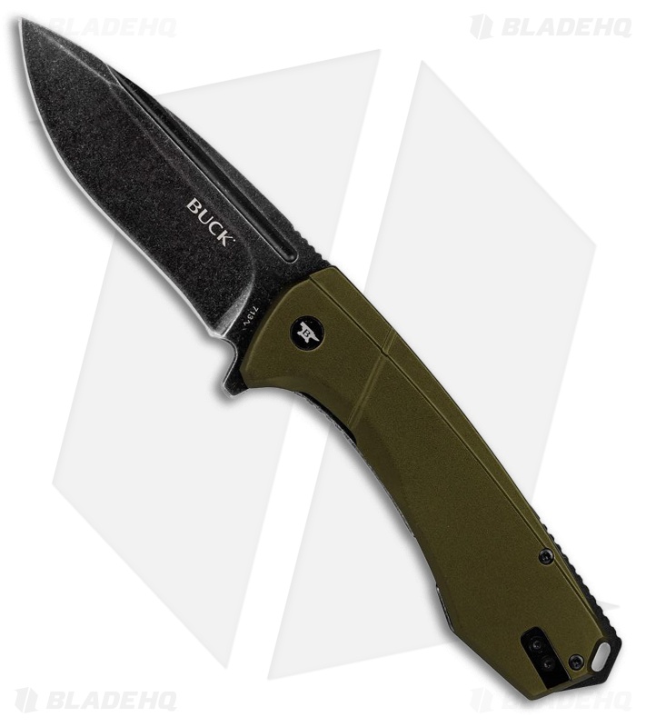 Buck 713 Ruckus Frame Lock Knife Green Al + Black Hardware (3.5" Black SW)