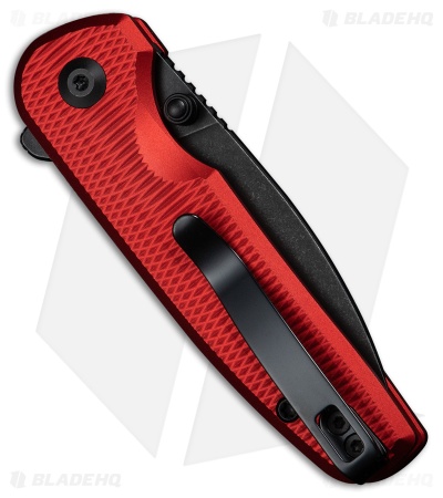 CIVIVI Mini Shakan Button Lock Knife Ripple Patterned Red Al (2.5" Black SW)