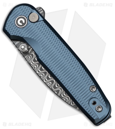 CIVIVI Mini Shakan Button Lock Knife Ripple Patterned Blue Al (2.5" Damascus)
