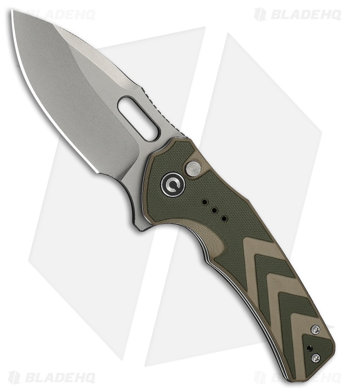 CIVIVI Vexron Button Lock Knife Milled Green & Tan G-10 (3" Stonewash 14C28N)