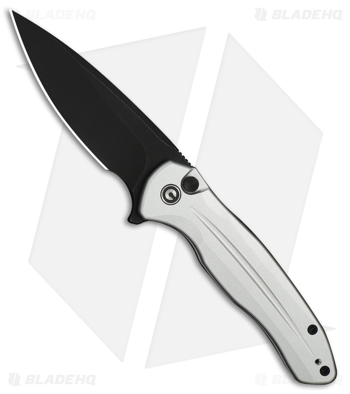 CIVIVI Kitefin Button Lock Knife Silver Aluminum (3.2" Black SW 14C28N)