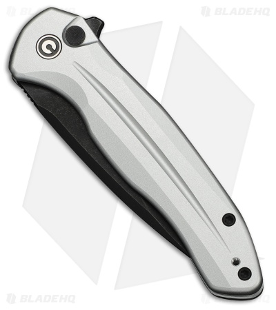 CIVIVI Kitefin Button Lock Knife Silver Aluminum (3.2" Black SW 14C28N)