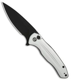 CIVIVI Kitefin Button Lock Knife Silver Aluminum (3.2" Black SW 14C28N)
