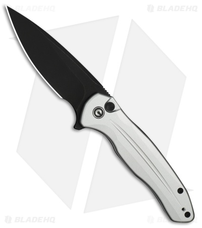 CIVIVI Kitefin Button Lock Knife Silver Aluminum (3.2" Black SW 14C28N)