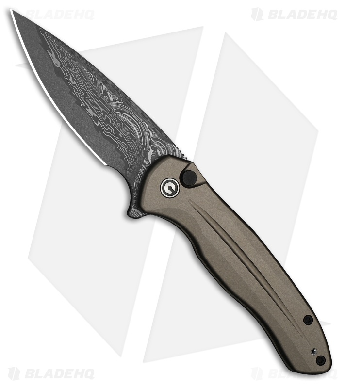 CIVIVI Kitefin Button Lock Knife Brownish Gray Aluminum (3.2" Damascus)