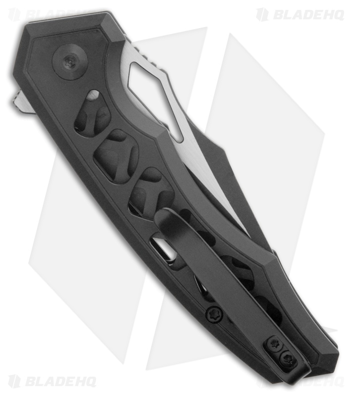 CIVIVI Anaaki Button Lock Knife Skeletonized Black Aluminum (3" Two-Tone)