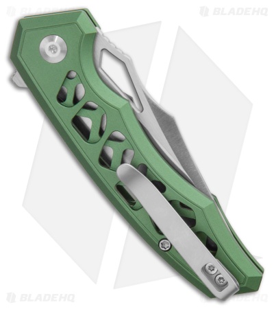 CIVIVI Anaaki Button Lock Knife Skeletonized Green Aluminum (3" Satin)